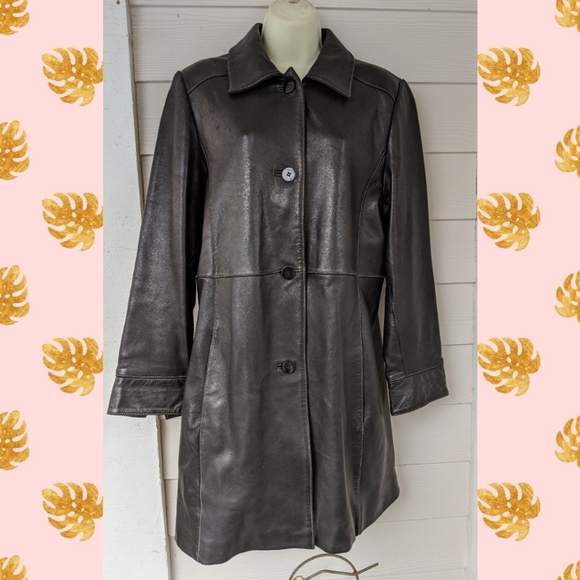 TALBOTS DARK BROWN LAMBSKIN COAT - Picture 4 of 7